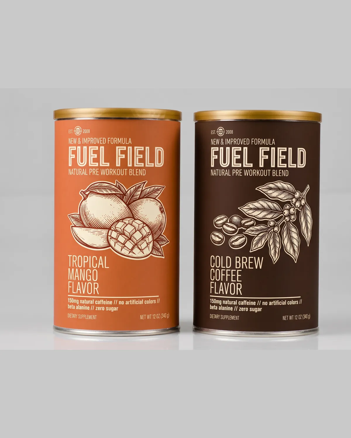 IRONVALE fuel field pre workout paper tubes label design