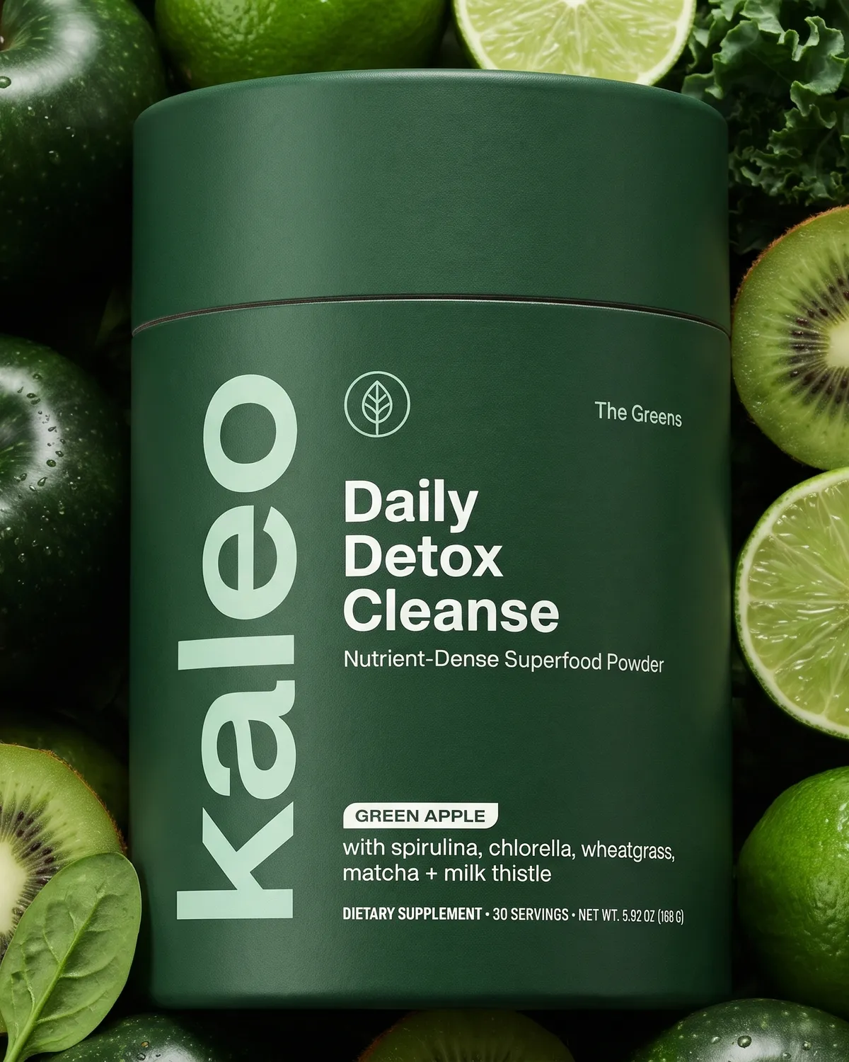 kaleo daily detox cleanse superfood powder tub label design with fruit