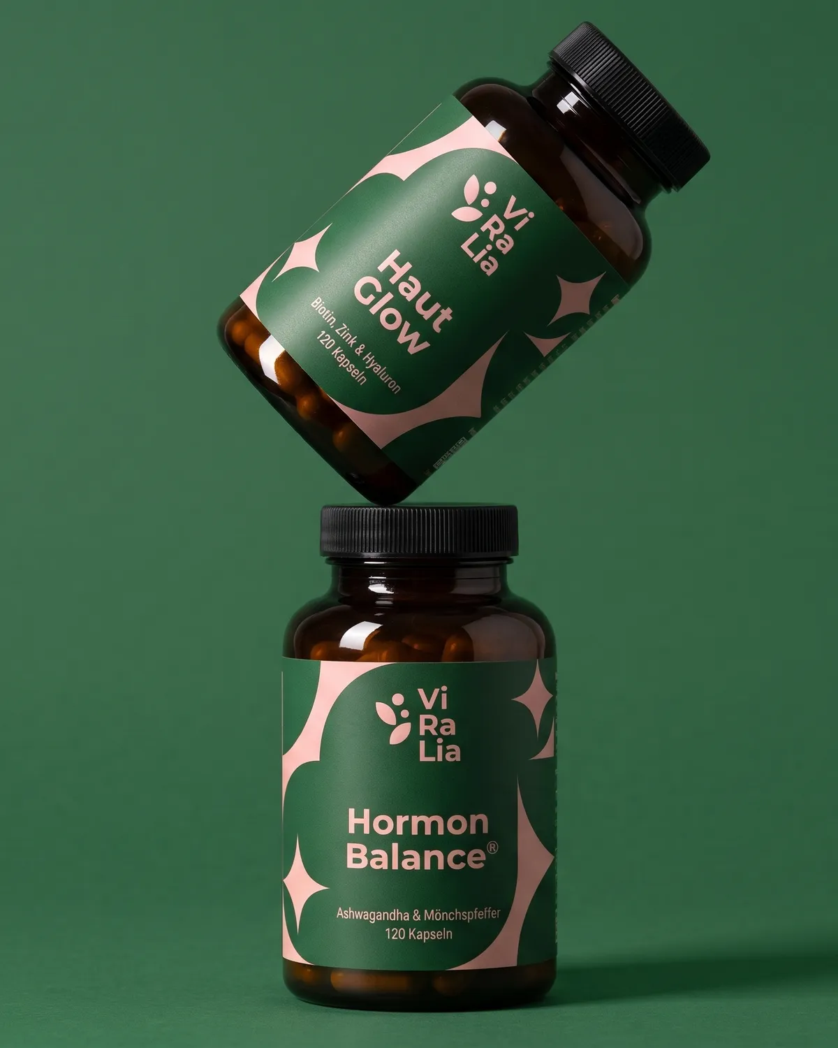 ViRaLia haut glow capsules supplement bottle label design in green